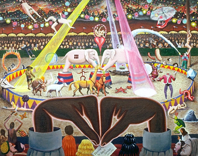 Surrealists Circus, painting by H. Grebe 1976